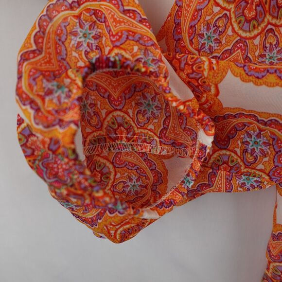 Peck & Peck Blouse Women's Medium Orange White Medallion Lined Fall Halloween - Picture 9 of 11